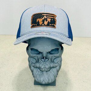 Custom Big Foot Leatherette Patch Mens Richardson Style 112 Snapback Blue & Grey